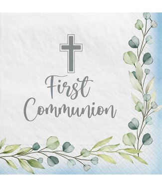 My First Communion Beverage Napkins -Blue