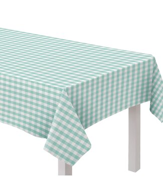 AMSCAN Teal Gingham Fabric Table Cover