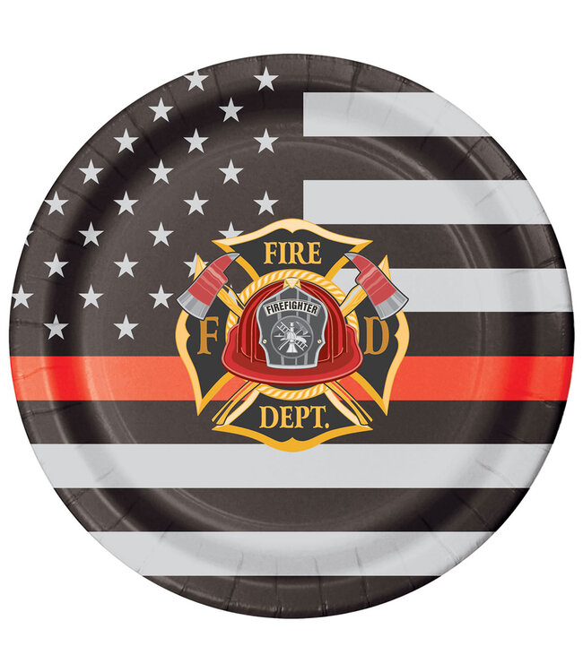 HAVERCAMP PRODUCTS Thin Red Line – Plates Round 9″ with Fire Dept insignia 8-pack