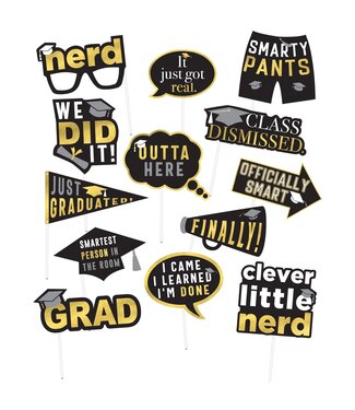 AMSCAN Grad Hot-Stamped Photo Props - Black, Silver, Gold