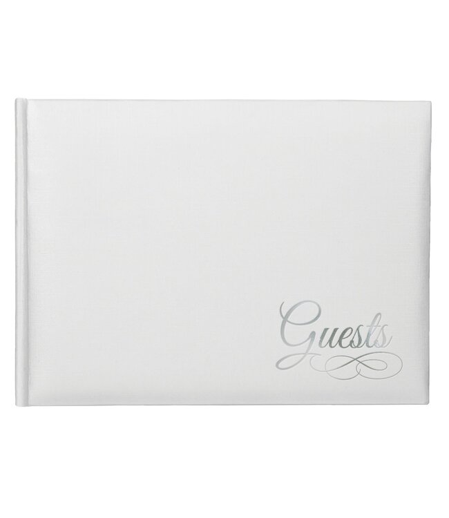 White Paper Guest Book w/Silver Detail