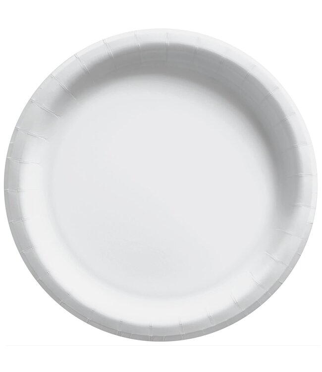 Amscan 8 1/2" Round Paper Plates, High Ct. - Frosty White