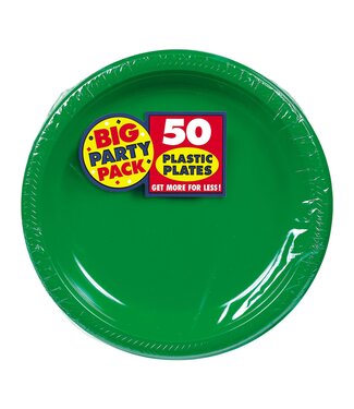 50ct 7in Plastic Plates - Festive Green