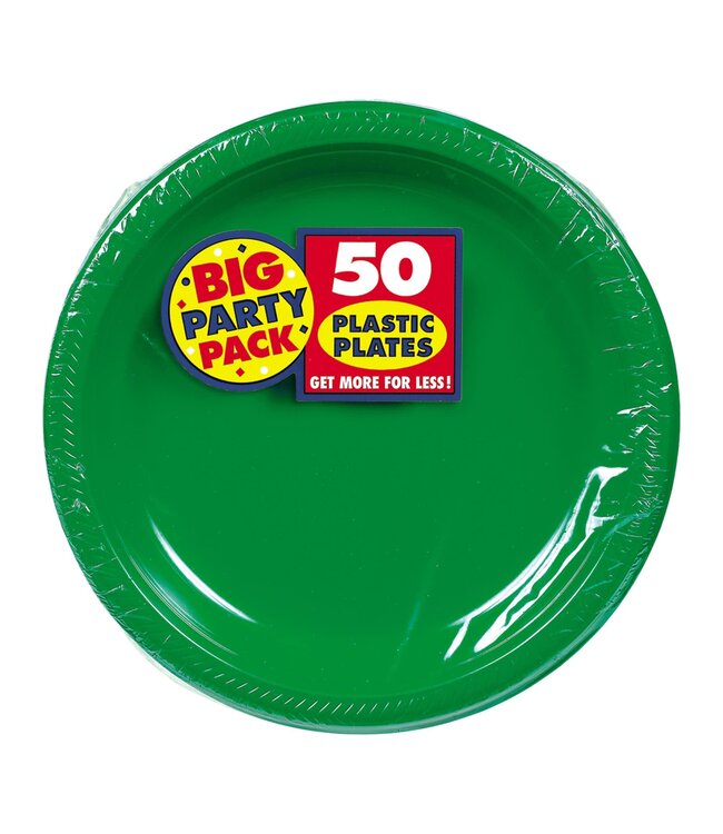 50ct 7in Plastic Plates - Festive Green