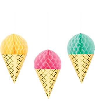 Creative Converting Ice Cream Party Hanging Cones - 3ct