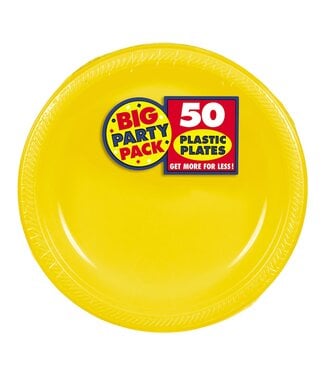 7" Round Plastic Plates, High Ct. - Yellow Sunshine