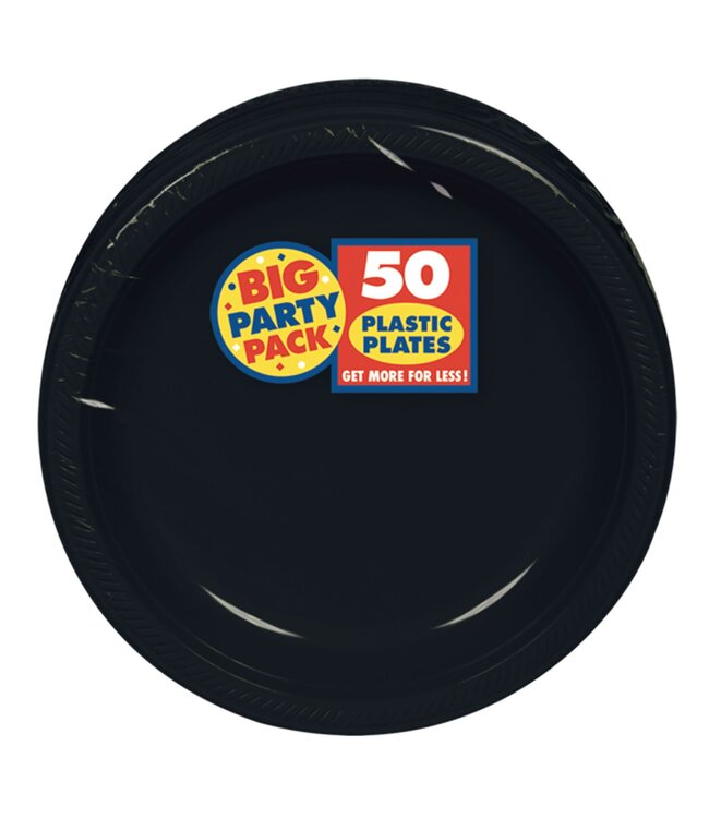7" Round Plastic Plates, High Ct. - Jet Black