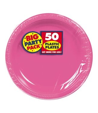 50ct 7in Plastic Plates- Bright Pink