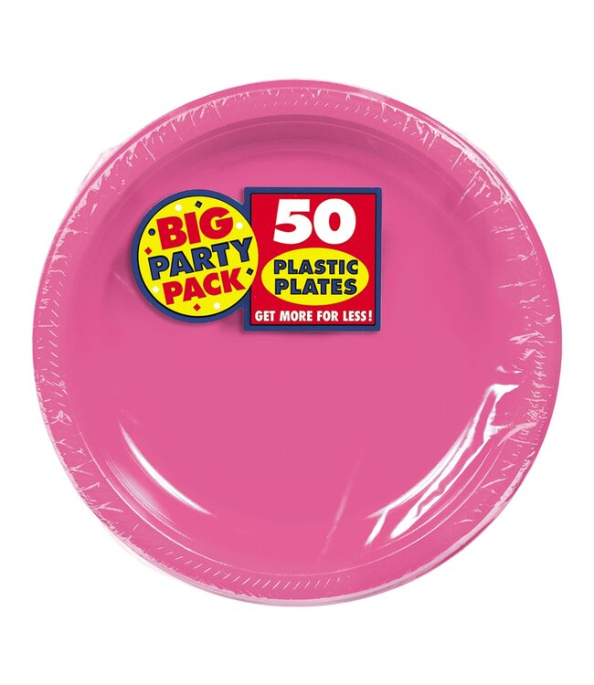 7" Round Plastic Plates, High Ct. - Bright Pink