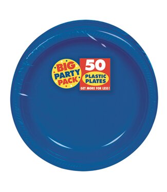 50ct 7in Plastic Plates- Bright Royal Blue