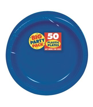 7" Round Plastic Plates, High Ct. - Bright Royal Blue