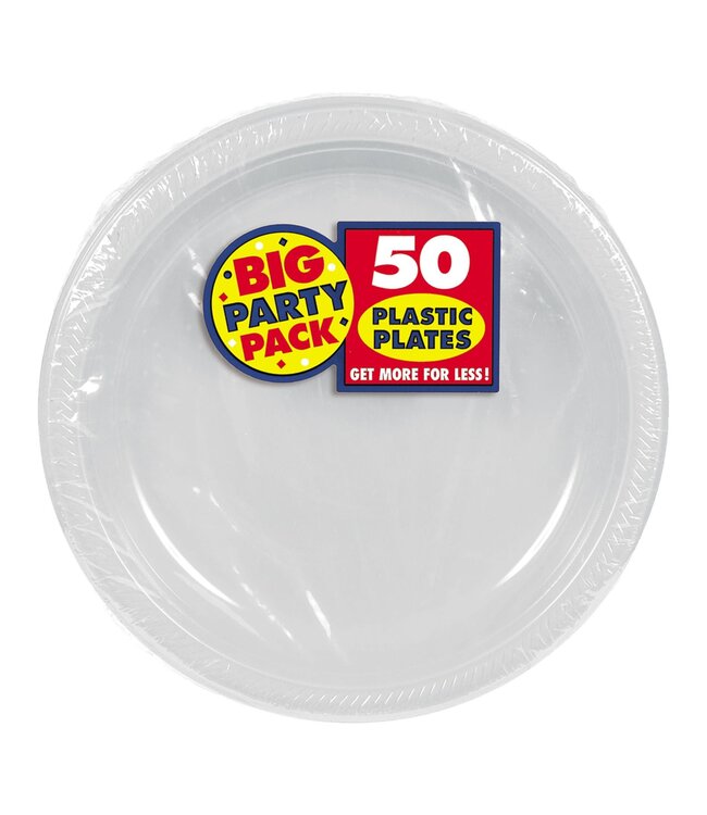 50ct 7in Plastic Plates - Silver