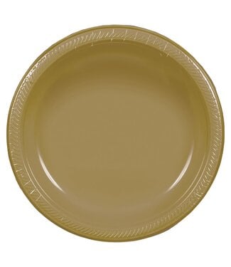 7" Round Plastic Plates, High Ct. - Gold