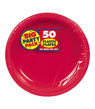 7" Round Plastic Plates, High Ct. - Apple Red