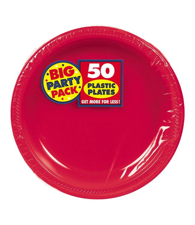 50ct 7in Plastic Plates - Apple Red