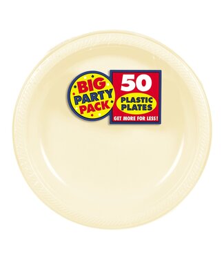 50ct 7in Plastic Plates- Vanilla Creme