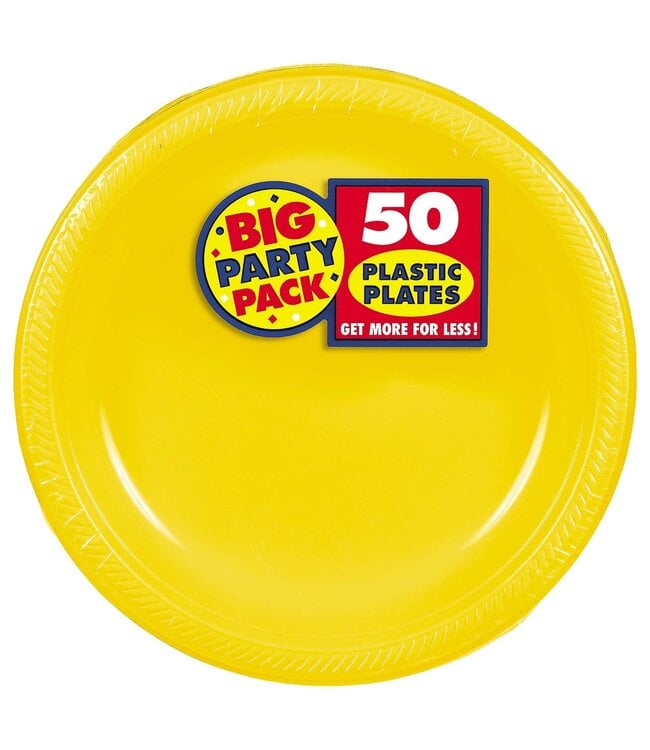 10 1/4" Round Plastic Plates, High Ct. - Yellow Sunshine