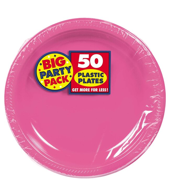 10 1/4" Round Plastic Plates, High Ct. - Bright Pink