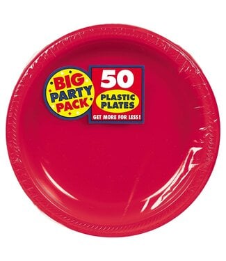 10 1/4" Round Plastic Plates, High Ct. - Apple Red