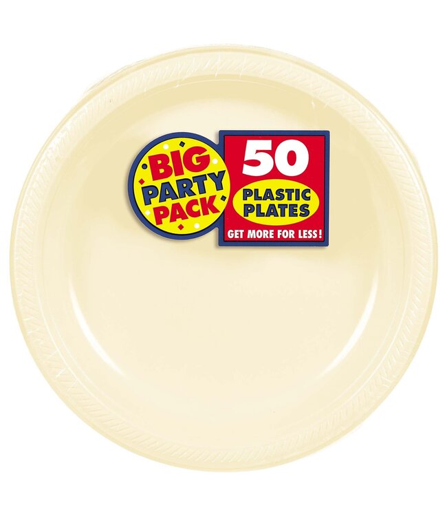 10 1/4" Round Plastic Plates, High Ct. - Vanilla Creme