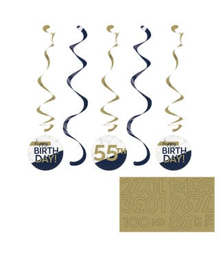 Creative Converting Navy & Gold Birthday Customizable Swirl Decorations - 5ct