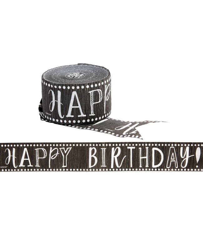 Printed Crepe Streamers - Happy Birthday, Chalk