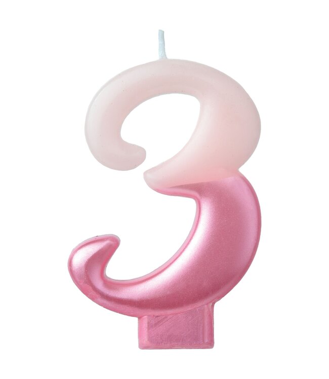 Numeral Candle #3 - Pink