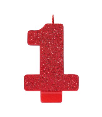 Numeral #1 Glitter Candle - Red