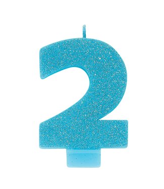 Numeral #2 Glitter Candle - Caribbean Blue