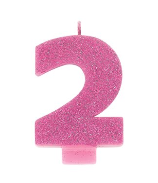 Numeral #2 Glitter Candle - Pink