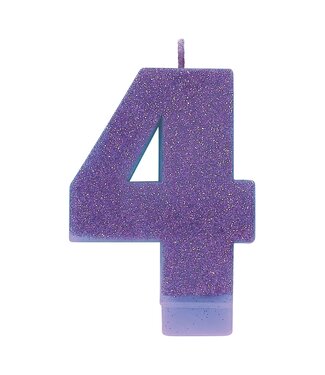 Numeral #4 Glitter Candle - Purple