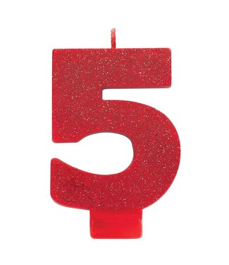 Numeral #5 Glitter Candle - Red