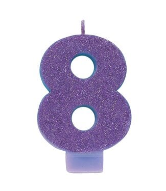 Numeral #8 Glitter Candle - Purple