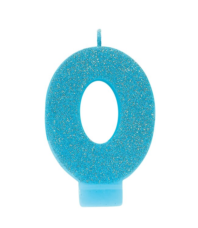 Numeral #0 Glitter Candle - Caribbean Blue