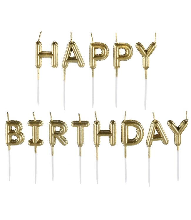 Happy Birthday Balloon Pick Candles- Gold