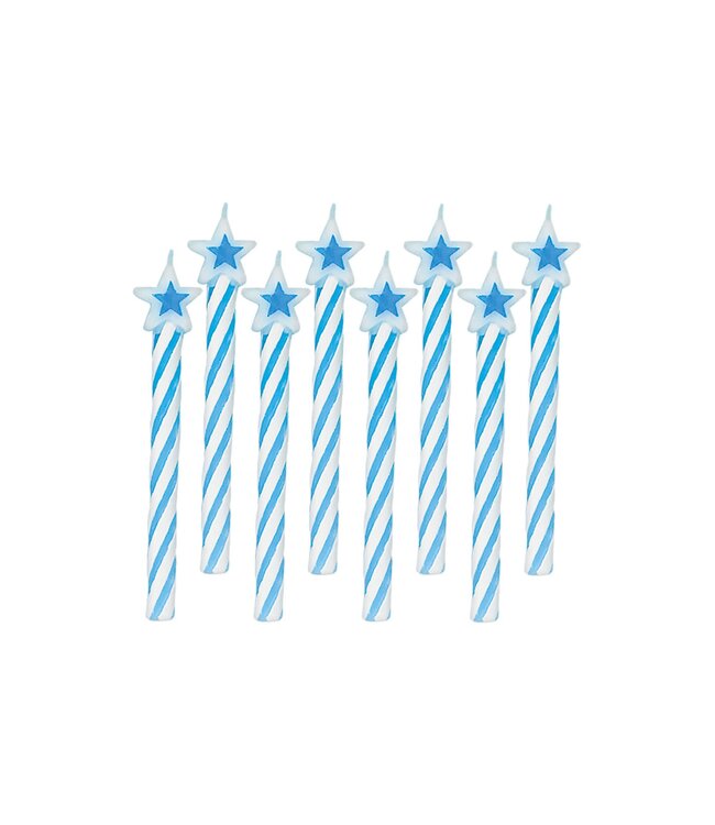 Spiral Candles W/Star Topper - Blue