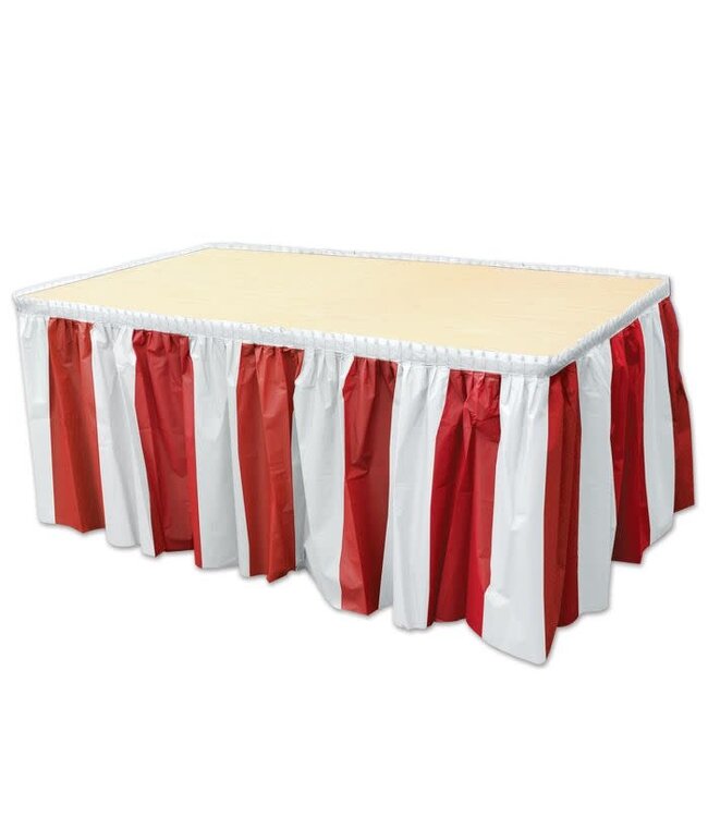 BEISTLE Red & White Stripes Table Skirting
