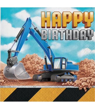 Creative Converting Big Dig Construction "Happy Birthday" Luncheon Napkins - 16ct