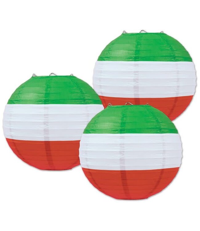 BEISTLE Red, White & Green Paper Lanterns-3ct