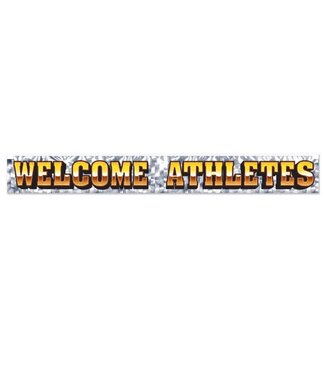 BEISTLE Metallic Welcome Athletes Fringe Banner