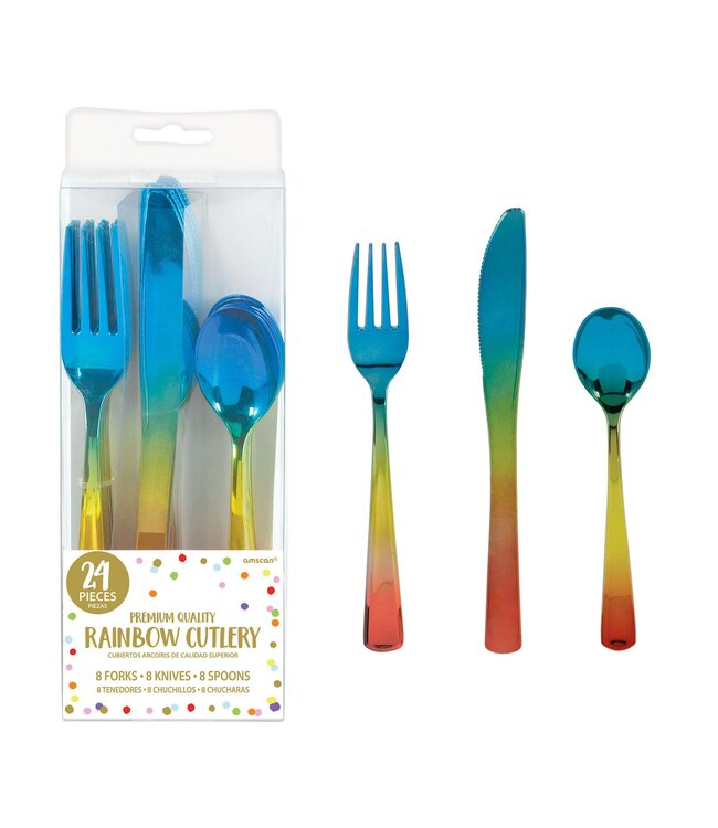 Rainbow Confetti Cutlery Asst. - Iridescent Plastic