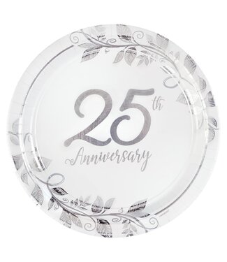 Happy 25th Anniversary 7" Round Metallic Plates