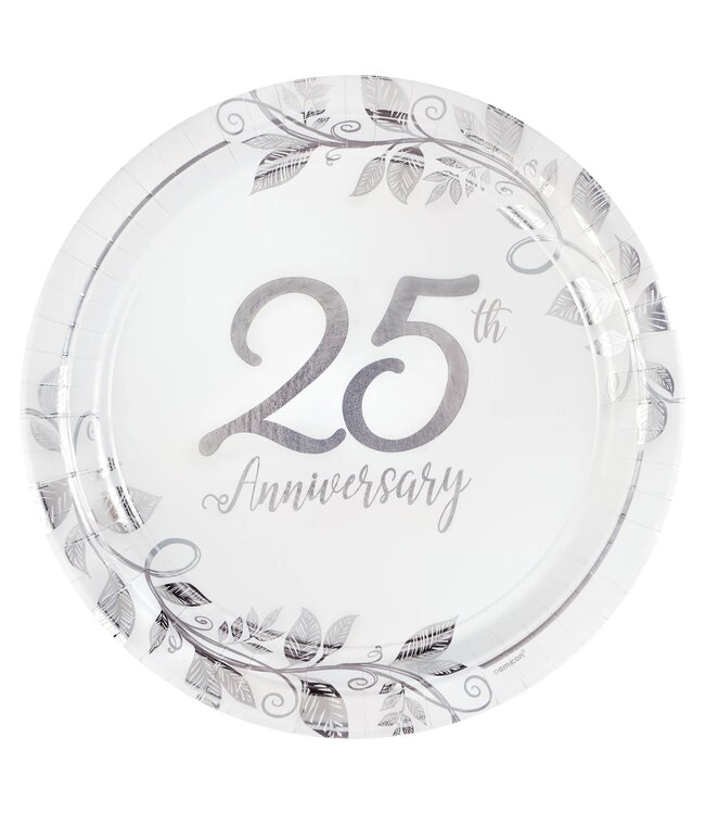Happy 25th Anniversary 7" Round Metallic Plates