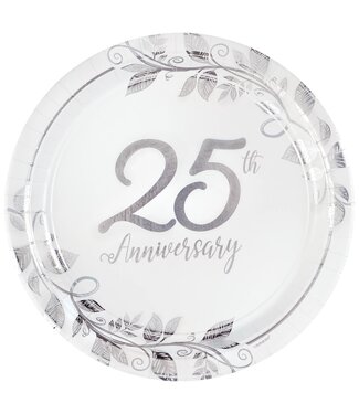 Happy 25th Anniversary 10 1/2" Round Metallic Plates