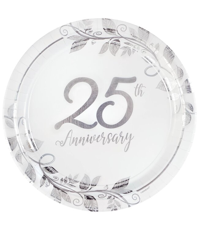Happy 25th Anniversary 10 1/2" Round Metallic Plates