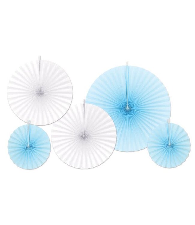 Accordion Paper Fans-Blue & White, 5ct