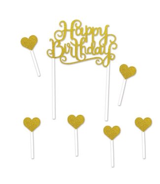 BEISTLE Happy Birthday Cake Topper-Gold