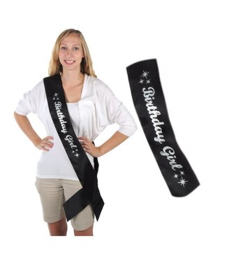 Glittered Birthday Girl Satin Sash-Silver