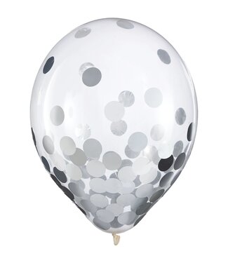 6CT BALLOONS W/CONFETTI SILVER
