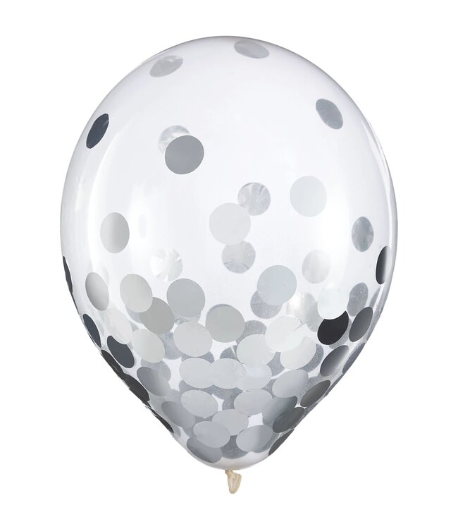 6CT BALLOONS W/CONFETTI SILVER